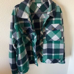 Green and Blue Plaid Flannel Shacket